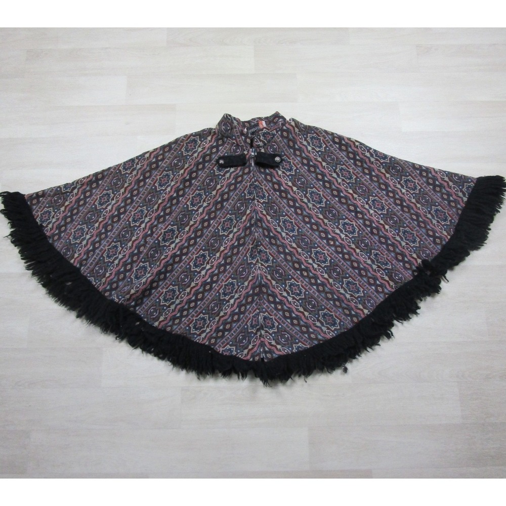 Vintage 60s‎ Glenbrooke Jr Cape Poncho Womens (12) Boho Hippie Fringe Metal Zip